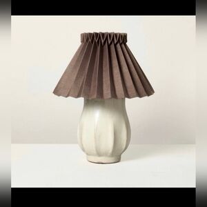 Ceramic with Brown Knife Pleat Shade Accent Table Lamp Sour Cream - Hearth & Han